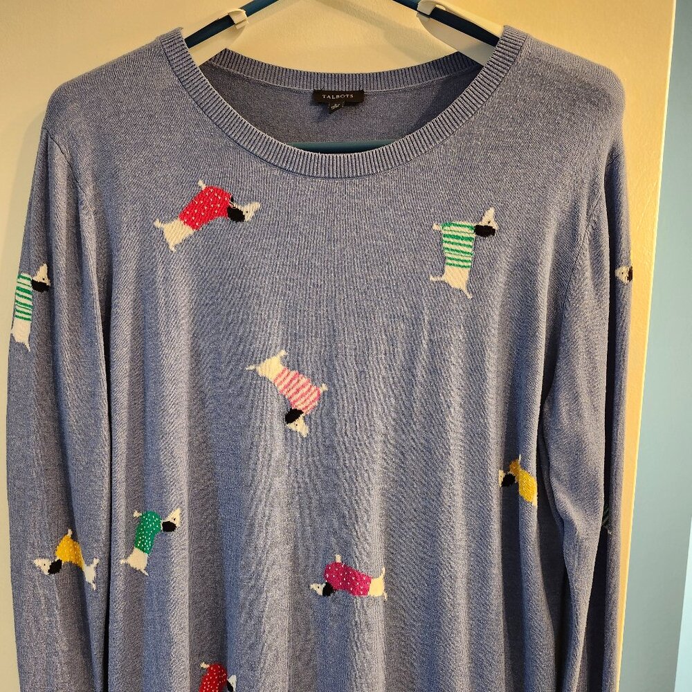 Talbots Womens Medium Puppy Dogs In Sweaters All Over Knit Lightweight Sweater